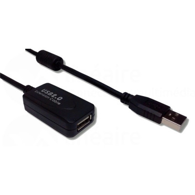 Rallonge USB 2.0 A mâle / A femelle amplifiée noire - 10m00