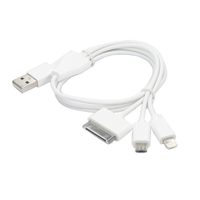 Cordon USB 3 en 1 micro USB, lightning, 30 pins – 1m00