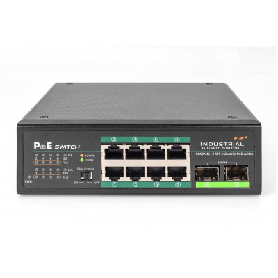 Switch industriel non manageable 8 ports POE+ 10/100/1000Mbits/s + 2 ports SFP